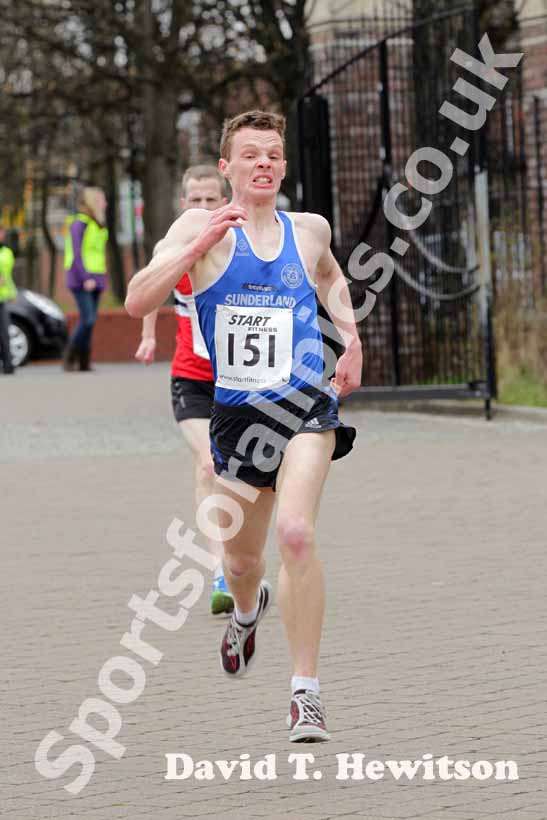 Nathan Reed (Sunderland) finishing the Wallsend Harriers Terry O'Gara Memorial 5k Road Race.